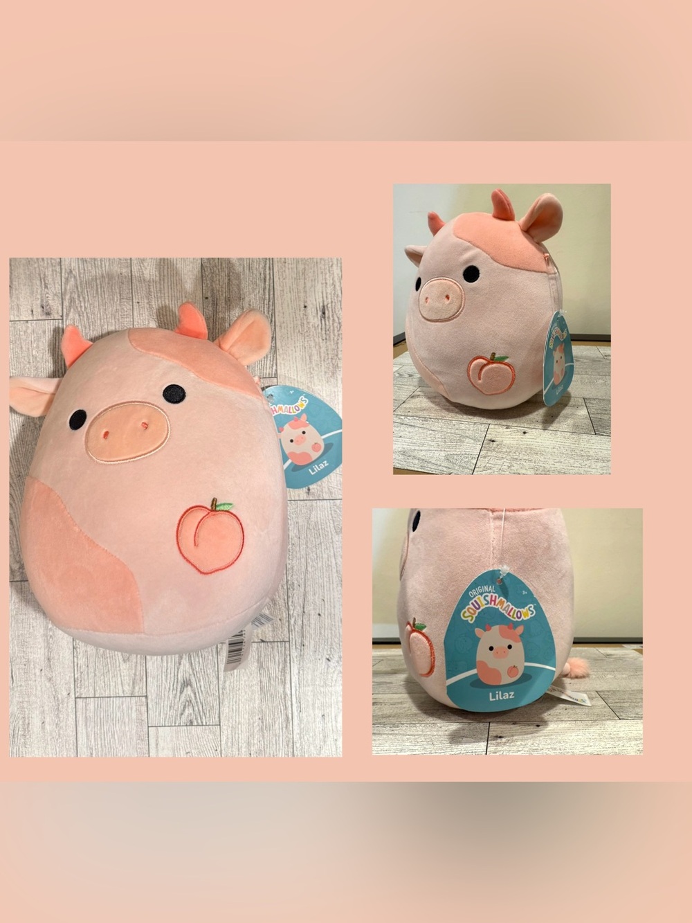 🍑Squishmallow 8 Inch Lilaz Pink Peach Cow Plush New With Tags NWT 🍑